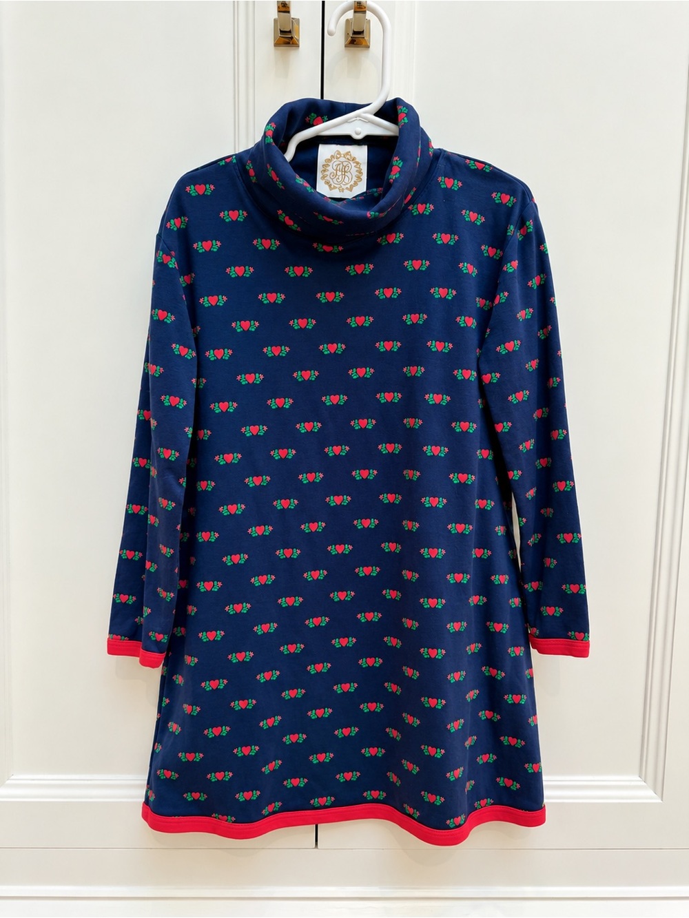 The Beaufort Bonnet Company Tatum’s Turtleneck Dress Hearts Navy Girls 6 EUC